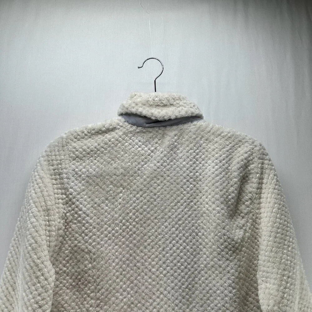 Eddie Bauer Sherpa Quilted Pullover Sweater Women M Snap Mock Neck Pockets Cream - Picture 5 of 11